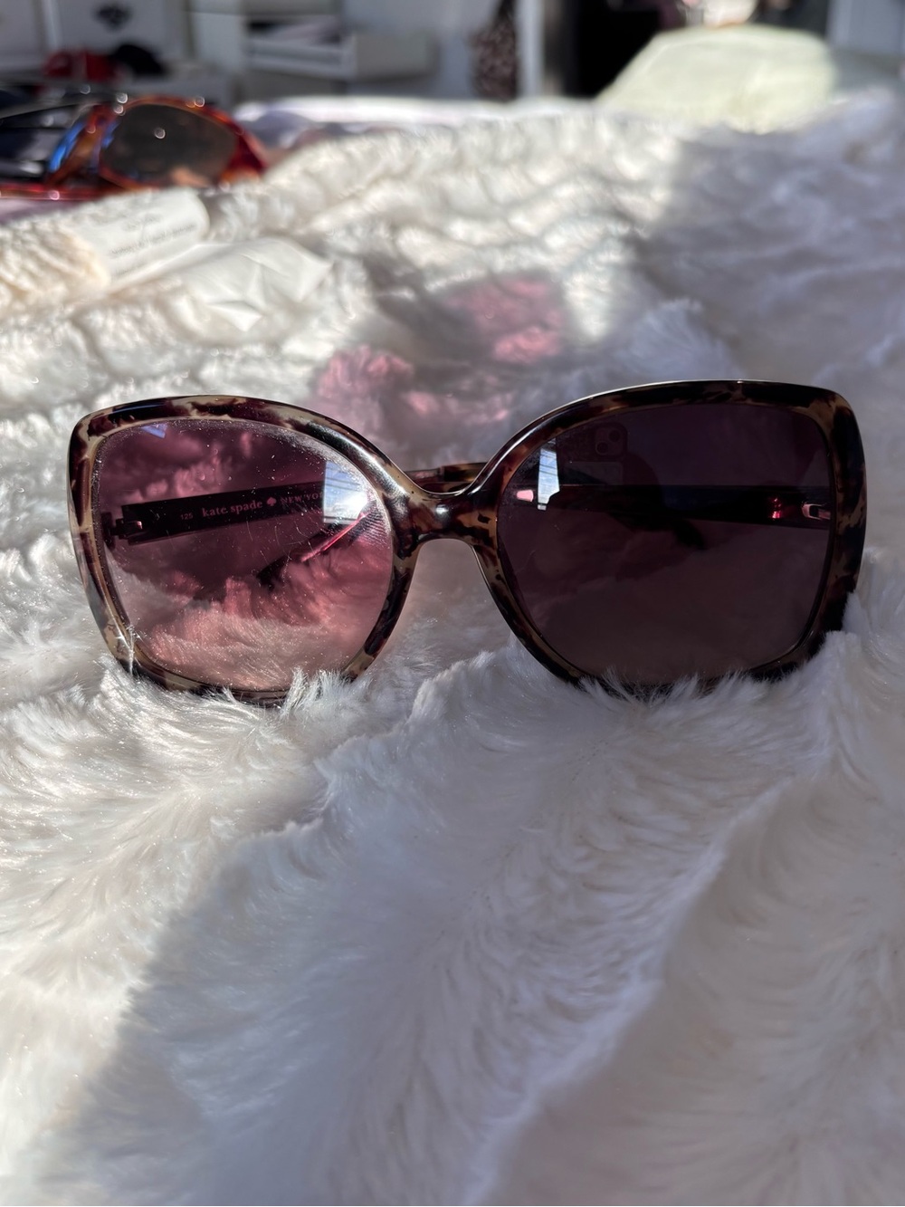 kate spade Tortoiseshell Frame Sunglasses with Pink Lenses